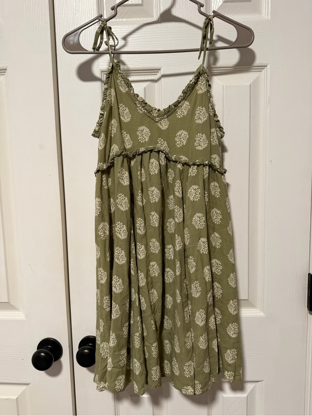 Patrons of Peace Olive Green Floral Tie-Shoulder Sundress